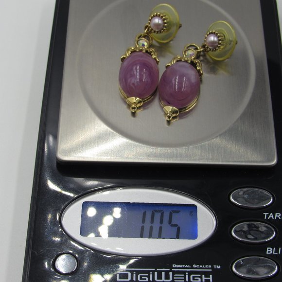 Vintage Purple Faux Stone Dangle Earrings Costume - Picture 5 of 5